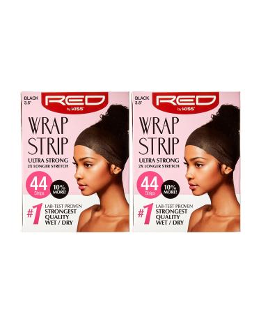 Red by Kiss Wrap Strip, Ultra Strong 2X Longer Stretch, 44 Strips, Black-3.5" (2 PACK)