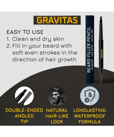 GRAVITAS Beard Filler Pencil - Waterproof, Double-Ended Angled Tip & Spoolie Brush, Cruelty-Free (Black) - Buy Online on GoSupps.com