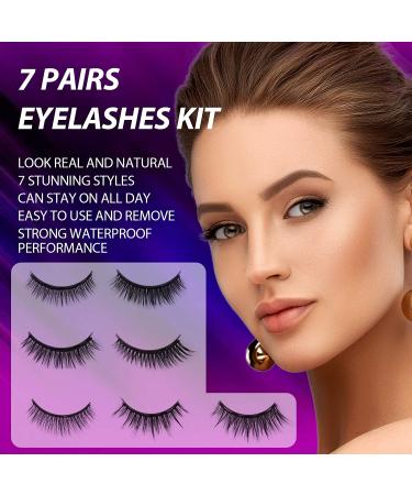 EARLLER Magnetic Eyelashes & Eyeliner Kit - 7 Pairs Natural Look False Lashes, Reusable 3D & 5D Set - No Glue, Easy Application - Buy Online on GoSupps.com