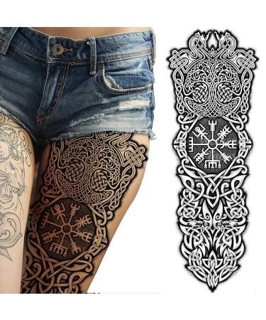 Nordic Compass Viking Temporary Tattoo - Full Arm Stick-On Body Art for Men and Women | Celtic Transfer for Cosplay, Halloween and Parties - Buy Online on GoSupps.com