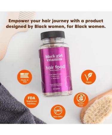 Black Girl Vitamins - Hair Food Biotin Supplement with Collagen for Hair Growth Support Vegan Gluten-Free 60ct - Buy Online on GoSupps.com