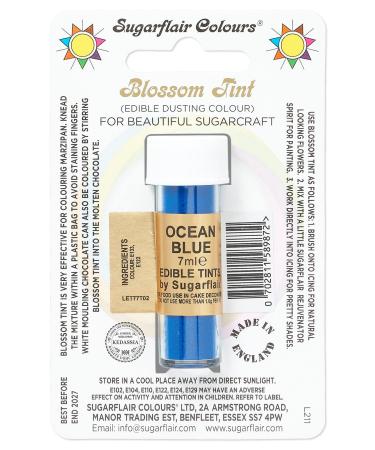 Sugarflair Ocean Blue Blossom Tint Food Colouring and Dusting Powder Matt Finish Brush On or Mix with Rejuvenator Spirit to Create a One of A Kind Cake - 7ml
