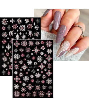 JMEOWIO 12 Sheets Christmas Glitter Nail Art Stickers Decals Self-Adhesive Snowflake Winter Holiday Cute Silver Pink Nail Supplies Nail Art Design Decoration Accessories - Buy Online on GoSupps.com