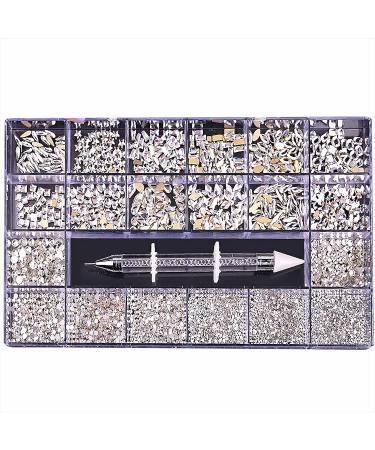 Bomden 1000 Diamonds Nail Art Jewelry Set - 20 Shapes of Flat Glass Crystals - Manicure Rhinestones (#10 White Diamond) - Buy Online on GoSupps.com