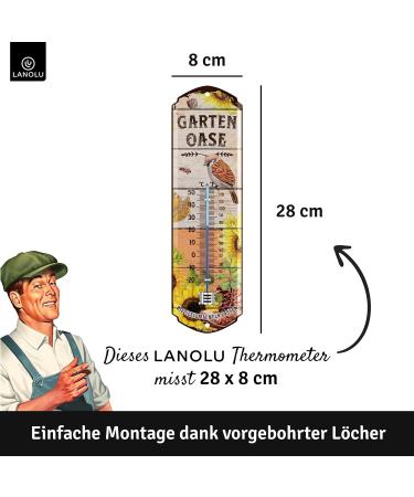 Lanolu Retro Tin Shield Garden Thermometer | Vintage Metal Sign - 8x28cm | Unique Gardener Gifts & Retro Decor - Buy Online on GoSupps.com