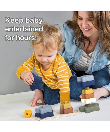 Baby Silicone Stacking Rings Set - Teething Toys for Boys & Girls 6+ Months - Educational Building Blocks Tower - Set of 6 Star Shape - Yellow & Green - Buy Online on GoSupps.com
