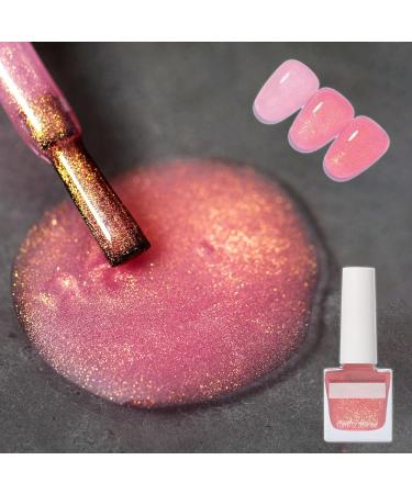 Pink Pearl Glitter Nail Polish Shimmering Peach Golden Shell Spiral Holographic Shimmer Quick Dry Nail Varnish Shining Long Lasting No Need Cure DIY Nail Art Manicure Gift for Women & Girls - Buy Online on GoSupps.com