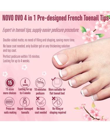 NOVO OVO Fake Toe Nail Tips - 360Pcs Soft Gel Toenail Extensions - Light Pink French Tips - DIY Full Cover Matte False Nails - 15 Sizes - Buy Online on GoSupps.com