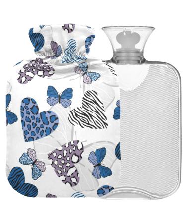 NAANLE hot water bottle with leopard pattern heart transparent warm water bottle 2 l large warm-up bag for pain relief heat and cold therapy bed handheld warmer 2l