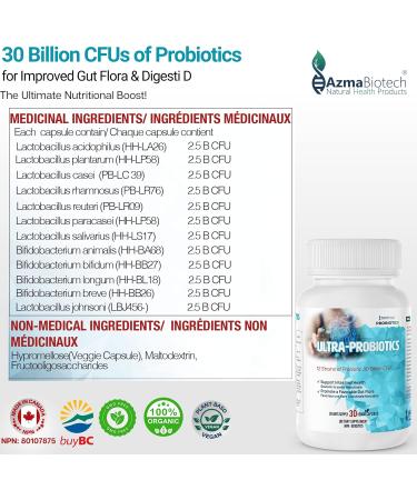 Ultra Best Probiotics Supplements 500 mg (30 Caps) - 30 Billion CFU Daily Probiotics Capsules for Gut Health & Digestive Health - Vegan Probiotics for Women & Men - Digestion Acidophilus Lactobacillus - Buy Online on GoSupps.com
