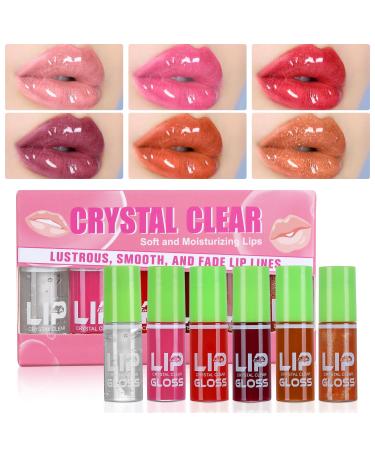 6 Colors Hydrating Lip Glow Oil Kit Lip Tinted Plumping Lip Gloss Clear Pink Shiny Glow Lip Care Oil Long Lasting Non-sticky Lip Glaze Nourishing