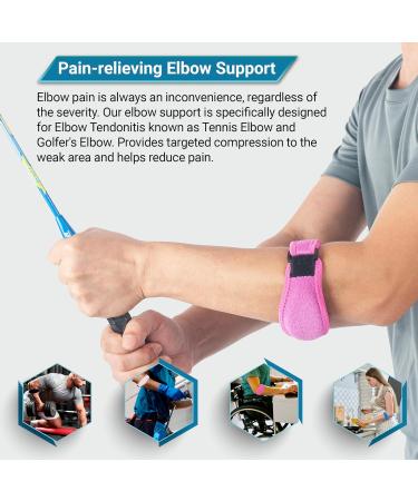 360 Relief Tennis & Golfers Elbow Support Brace - Adjustable Strap for Men & Women | Pain Relief for Tendonitis, Arthritis, Basketball, Weightlifting | 1 Pair Rose Pink + Mesh Laundry Bag - Buy Online on GoSupps.com