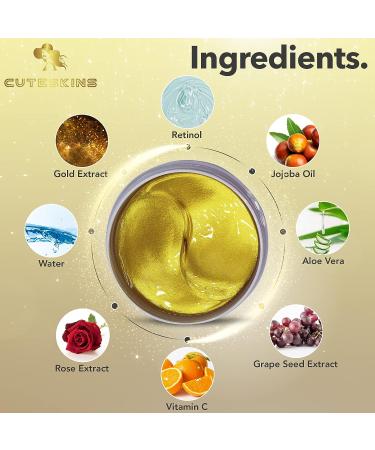 CUTESKINS 60 pcs Hydrogel Under Eye Patches with Collagen, 24K Gold, Vitamin C & Retinol - For Puffiness, Dark Circles, Fine Lines, Wrinkles & Anti-Aging - Buy Online on GoSupps.com