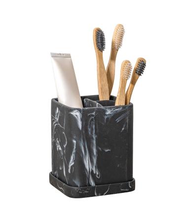 ZCCZ bathroom accessory-toothbrush holder in a noble stone look square tooth cleaning cup for electrical toothbrush cosmetics brushes razors-high-quality mug with compensation in black black marble look with removable tablet - Buy Online on GoSupps.com