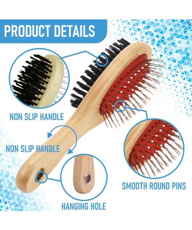 Wooden Dog Brush for Grooming Double Sided Pet Hair Grooming Brushes Shedding Messaging & Cleaning 2 in 1 Pin & Bristle Soft Dogs Comb Brush for Dogs & Cat Long or Short Haired - Buy Online on GoSupps.com