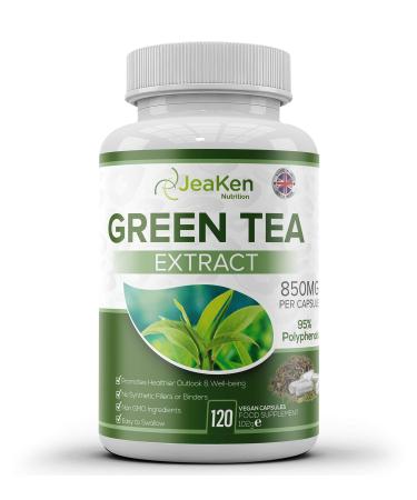 JeaKen Green Tea Capsules - Contains 95% polyphenol Green Tea Extract for a Healthy Metabolism - Rich in Caffeine and antioxidants - Promotes Hydration - 120 Allergy-Free Vegan Capsules.