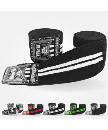 REPTON Elbow Wrap Elbow Sleeves Support for Weightlifting Powerlifting CrossFit and Tendonitis | Adjustable Strap Compression Splint for Left and Right Size Reversible Stabilizer (Black & White)