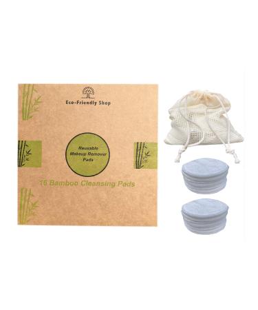 Reusable Make up Remover Pads 16 Bamboo Fibre Round Washable Face Facial Cleansing Wipes including Laundry Bag