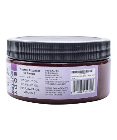 Radha Beauty Ultra Rich Body Butter 8 oz. - Coconut Oil, Hempseed Oil, Sunflower Oil, Vitamin E - Lavender Vanilla Scent - Nourish & Soften Skin - Buy Online on GoSupps.com