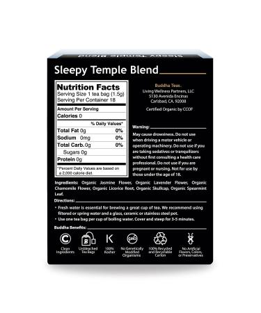Buddha Teas Organic Sleepy Temple Blend - 18 Bleach-Free Tea Bags | USDA & CCOF Organic, OU Kosher - Buy Online on GoSupps.com