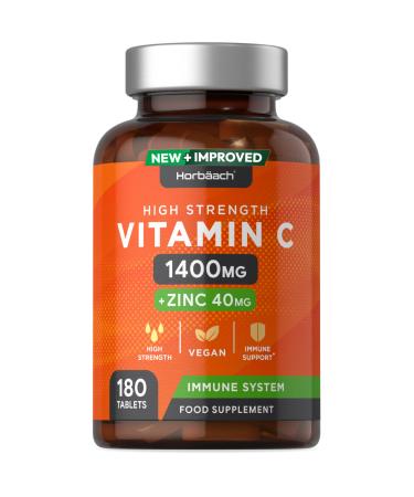 Vitamin C and Zinc | 180 Vegan Tablets | High Strength Vitamin C 1400mg and Zinc 40mg | No Artificial Preservatives | by Horbaach