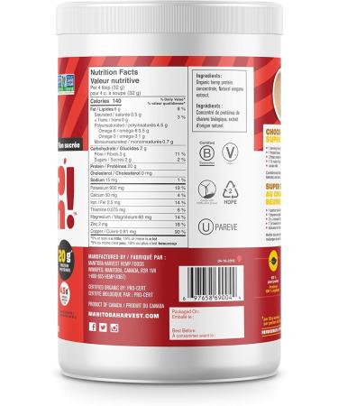 Manitoba Harvest Hemp Organic Max Protein Powder Unsweetened 454g with 20g protein and 4.5g Omegas 3/6 per Serving - Buy Online on GoSupps.com