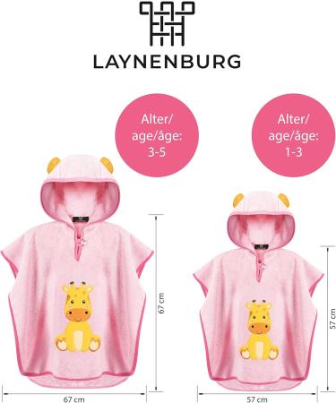 Laynenburg Premium Bathing Poncho for Kids - 100% Cotton Hooded Towel - Oeko Tex Certified Pink Giraffe Design for Ages 3-5 - Buy Online on GoSupps.com