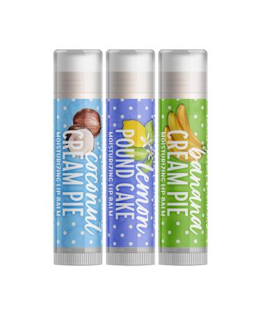 Delight Naturals Spring Desserts Lip Balm Gift Set - Banana Cream Pie Lemon Pound Cake Coconut Cream Pie