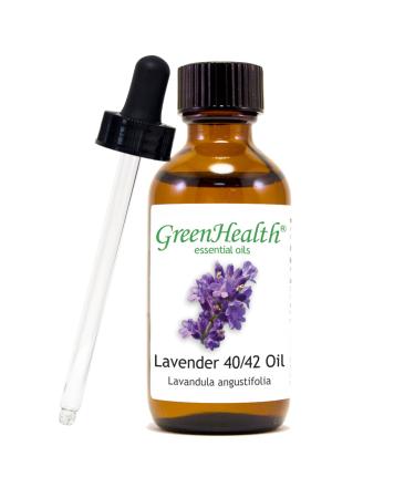 Lavender 40-42 2 fl oz (59 ml) Glass Bottle w/Glass Dropper 100% Pure Essential Oil GreenHealth