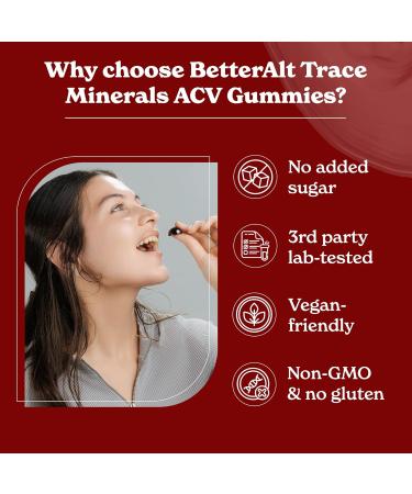 Better Alt AApple Cider Vinegar Gummies with Cinnamon & Fenugreek 75+ Trace Minerals Plant-Based Pectin Gelatin-Free Individually Wrapped 30 Counts - Buy Online on GoSupps.com