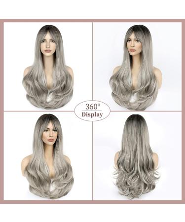 Faelbaty Long Curls Silver-Gray Wig | Ombre Brown to Gray | Natural Look | Ideal for Women & Girls - Party & Cosplay (24 Rh6/171/gray) - Buy Online on GoSupps.com
