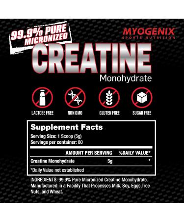Myogenix Creatine Monohydrate - Pure Muscle Growth Supplement Increase Strength & ATP Production 80 Servings (400g - Buy Online on GoSupps.com