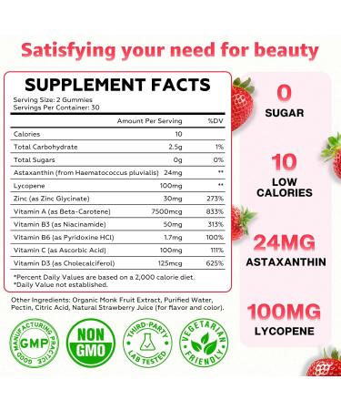 2 Pack Tanning Gummies - Sugar Free Daily Tanning Gummies for Woman & Men, Self Tanning Melanin Supplements with Lycopene & Astaxanthin for Skin Health, Strawberries Flavor, 120 Count 60 Count (Pack of 2) - Buy Online on GoSupps.com