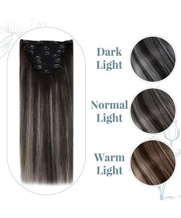 Runature Clip-in Hair Extensions - Real Black Ombre 55cm 120g Human Hair 7Pcs Set - #1B/Silver Premium Quality - Buy Online on GoSupps.com