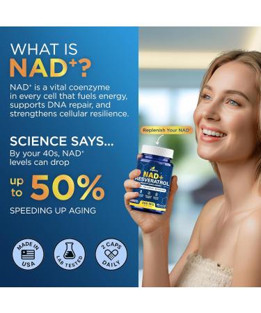 Anyglory NAD+ Supplement with 500mg NR, Resveratrol, CoQ10, PQQ- 5-in-1 NAD Formula |NMN Supplement Alternative|NAD Resveratrol Support Cellular Energy & Healthy Aging-Made in USA-60 Capsules - Buy Online on GoSupps.com