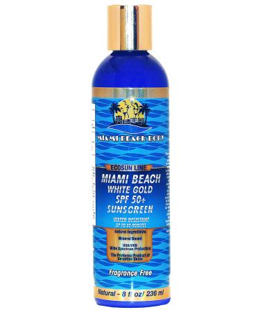Miami Beach Body - White Gold SPF 50+ Natural  Zinc Oxide Mineral  Moisturizing Sunscreen Lotion for Body and Face  Adults and Kids - 80 min Water Resistant - Broad Spectrum  Hypoallergenic  Non-Comedogenic  Biodegradabl...