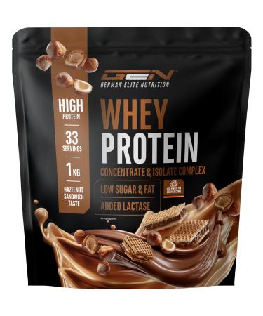 Elite Whey Protein en poudre - 1000 g Sandwich aux noisettes. - avec whey isolat - jusqu' 23 g de prot ines par portion - instantan ment soluble - avec lactase BCAA & EAA