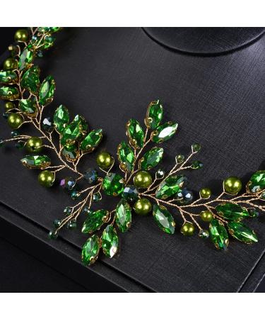 JWICOS Crystal Wedding Headband for Brides | Pearl Bridal Hair Vine (Green Gold) - Buy Online on GoSupps.com