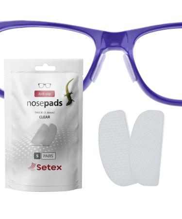 Setex Gecko Grip 1.8mm Thick Anti Slip Eyeglass Nose Pads, (5 Clear Pair) USA Made, Innovative Microstructured Fibers, 1.8mm x 7mm x 16mm 5 Pair Clear