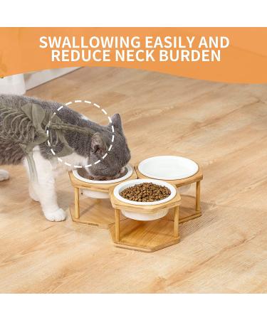 Lusifaco Set of 3 Single Elevated Cat Bowls with Bamboo Stand - 13 oz Ceramic Raised Food Water Dishes for Cats and Small Dogs - Buy Online on GoSupps.com