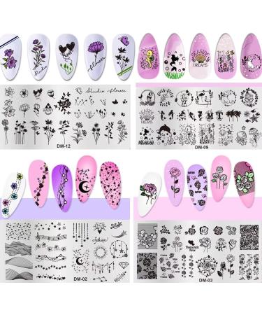 RUNRAYAY Nail Stamping Plates Set 6Pcs Nail Templates with Stamper & Scraper Nail Stamper Nail Art Plates Kits Template Plates Leaves Flowers Animal Holiday Design A + Tools - Buy Online on GoSupps.com