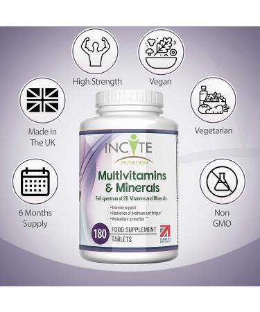 Multivitamin and Minerals | 180 Vegan Tablets | 26 Essential Nutrients | 6 Months Supply | Made in UK - Incite Nutrition - Buy Online on GoSupps.com