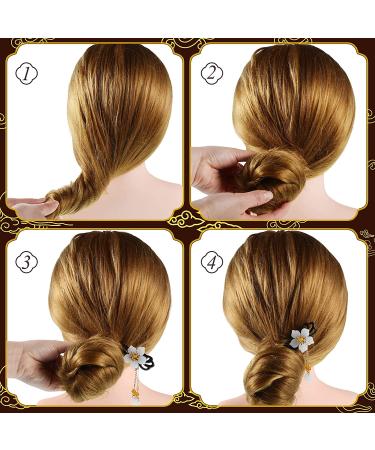 Chinese Japanese Style Flower Hair Sticks - Handmade Wooden Hair Chopsticks with Tassel Decor for Women and Girls - Buy Online on GoSupps.com