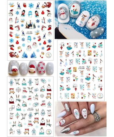 Kalolary 8 Sheets Christmas Nail Art Stickers Ultralight 3D Self-Adhesive Snowflake Santa Reindeer Socks Clause Nail Decals for Women Girls Kids Christmas Parties Nail Art Decoration - Buy Online on GoSupps.com