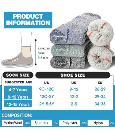 Anlisim Merino Hiking Socks for Kids | Warm & Thick Wool Sports Socks - 4 Couples (34-38) in Green Orange Blue & Gray - Buy Online on GoSupps.com