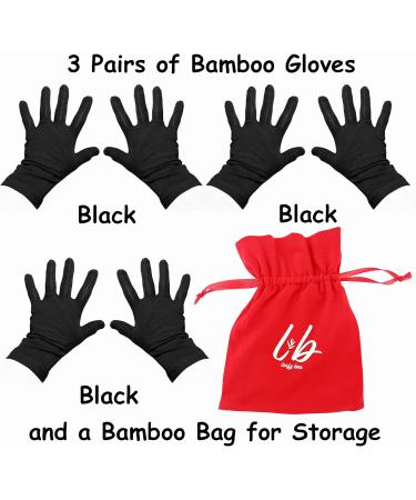 Bamboo Gloves for Eczema Black Medium Women and Men Dry Hands Overnight Moisturising Gloves 3 Pairs - Buy Online on GoSupps.com