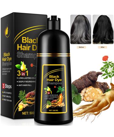 Black Hair Color Shampoo, 3 in 1 Instant Hair Dye Shampoo for Men Women Instant Hair Dye for Natural and Strong Hair 500ML