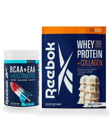 Reebok Post-Workout Amino Acids + Protein Bundle: REECover Rocket Moon Pop + REEBuild Vanilla Ice Cream | Muscle Recovery Hydration Strength Joint Support