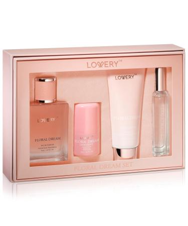 Gift for Women Floral Dream 4 in 1 Womens Perfume & Deodorant Set - 4pc Pink Eau de Parfum Fragrance Sets - Perfumes for Women Gift Set with Non Toxic Antiperspirant Stick Body Lotion & Mini Perfume - Buy Online on GoSupps.com