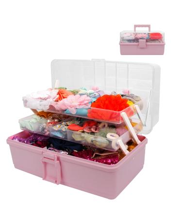 JOYMOMO Hair Bow Holder Organizer for Headbands  Hair Clips  Hair Ties  Scrunchies  Baby Girl Hair Accessories Storage Box  Three-layer Folding Storage Organizer (Without Accessories) pink